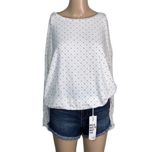 Lucky Brand Womens Sweater Pullover Luxuriously Soft Smocked Geo Print White - Picture 1 of 12